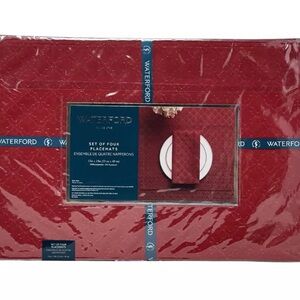 WATERFORD Set of FOUR 13" x 19" Christmas Holiday Placemats Ember Red & Gold NEW